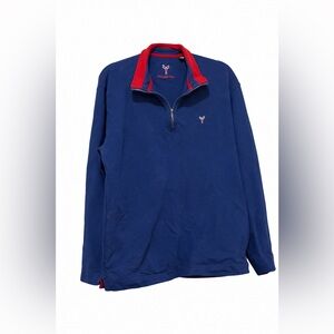 The Hamptons Blue Quarter Zip Pullover XL Red Trim Lobster Logo